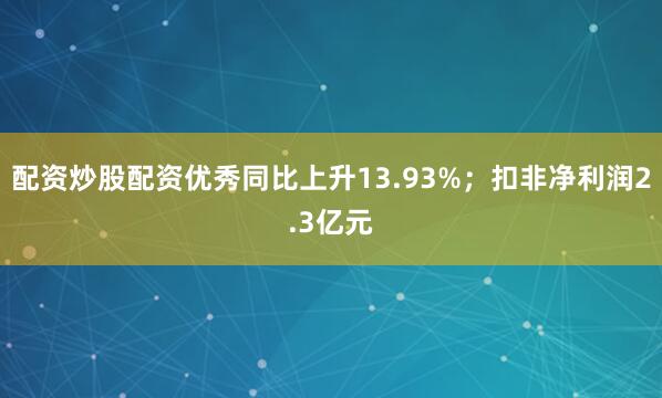 配资炒股配资优秀同比上升13.93%；扣非净利润2.3亿元